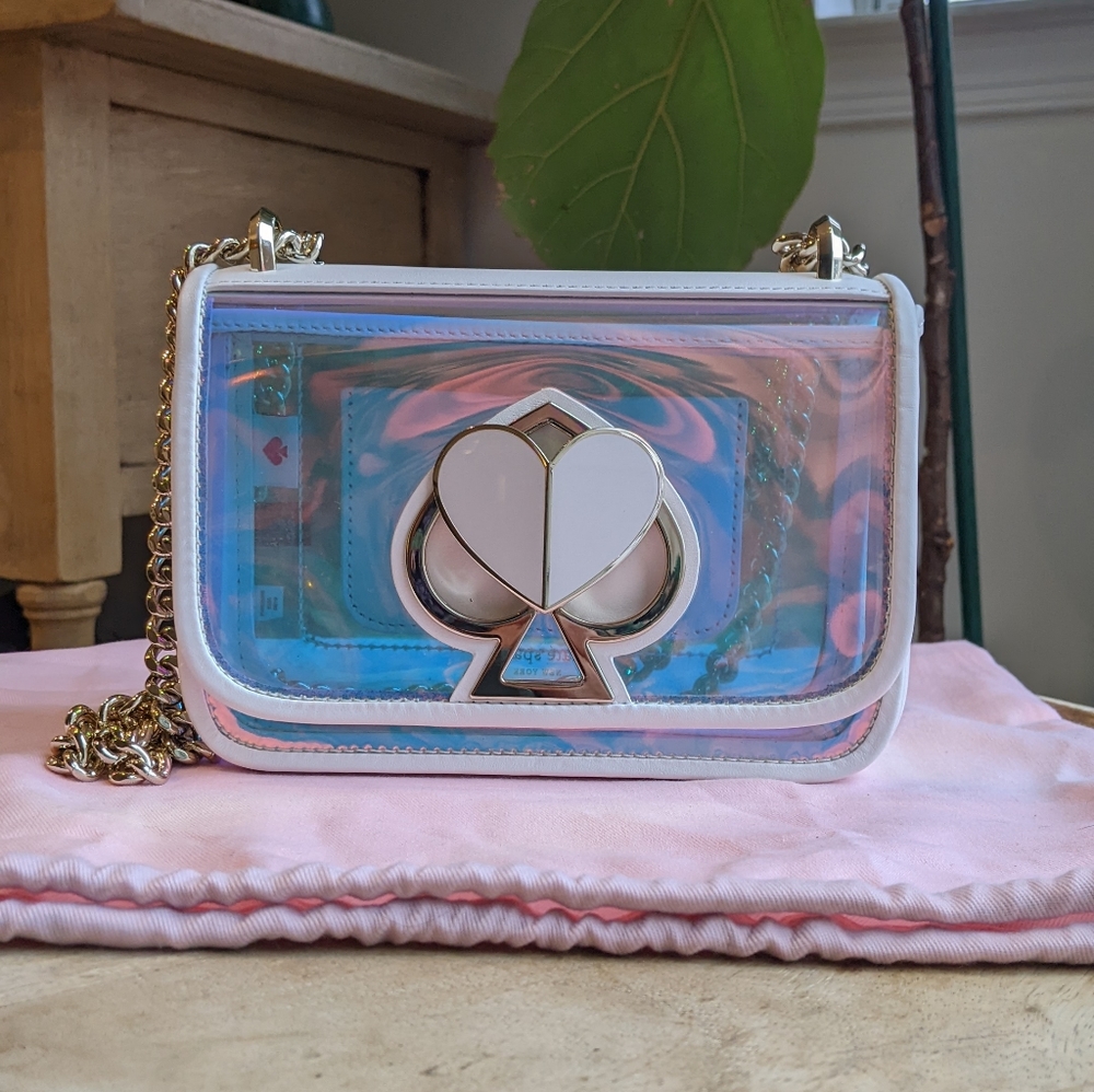 Kate Spade Nicola Iridescent Holographic Purse in Optic White